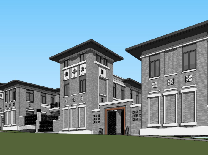 农村合院建筑设计资料下载-民国风合院别墅建筑模型设计