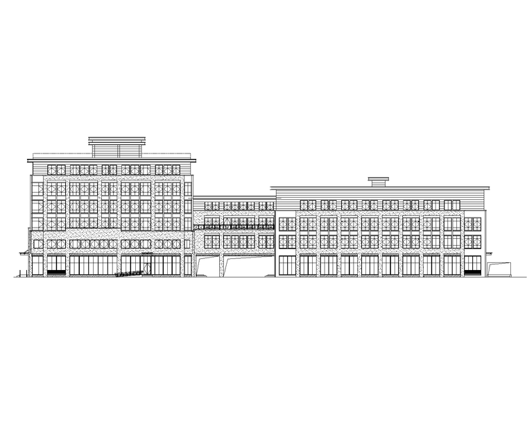 6层L形框架结构酒店+办公楼建筑施工图2017-建筑侧立面图