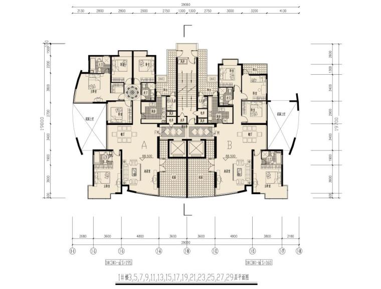 豪宅的cad平面图资料下载- 高层（16层-33层）豪宅户型平面图，