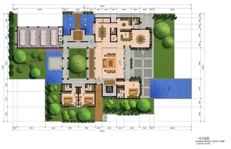  联排别墅豪宅户型设计图-一千平方米户型平面图