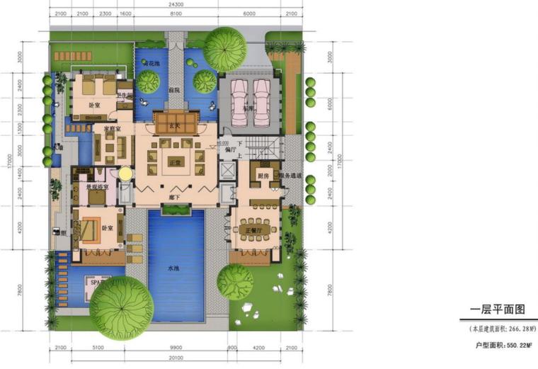  联排别墅豪宅户型设计图-一层平面图