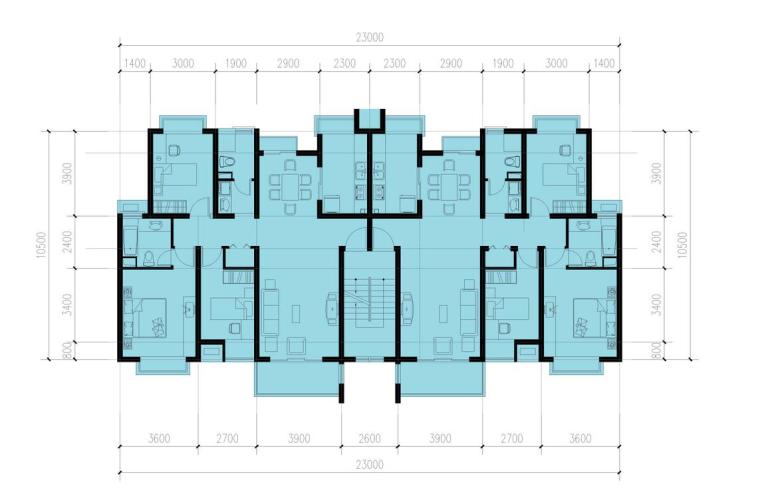 五面宽洋房户型资料下载-多层（4-7层）洋房户型设计图