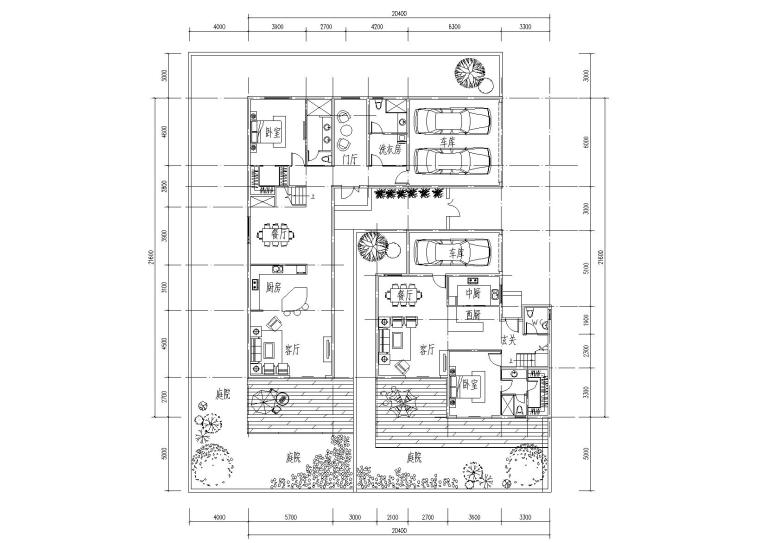 独栋别墅带地下室户型图资料下载-保利双拼合院别墅CAD户型设计图