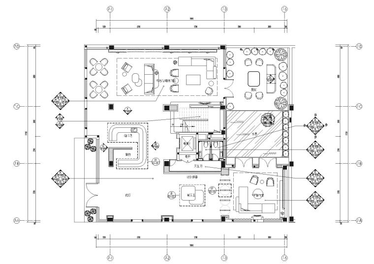 [郑州]G&A_美立方办公会所施工图+官方摄影-一层平面布置图