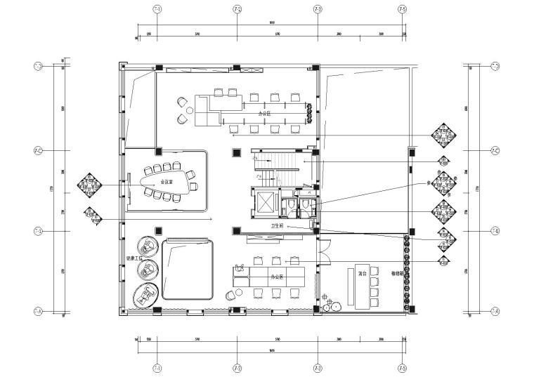 [郑州]G&A_美立方办公会所施工图+官方摄影-二层平面布置图