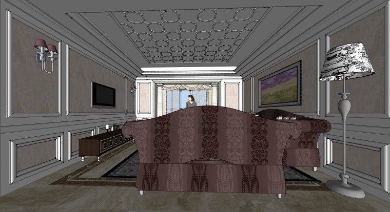 室内装修模型su中式柜子资料下载-室内装修客厅空间SU模型设计（6）