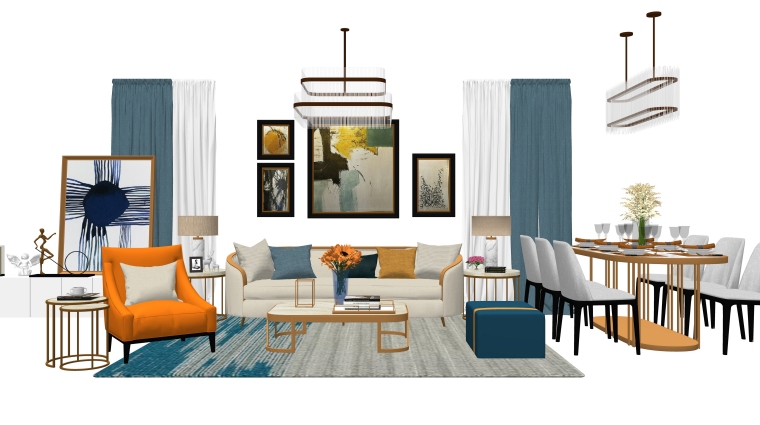 简约中式室内装修风格资料下载-室内装修客厅空间SU模型设计（3）