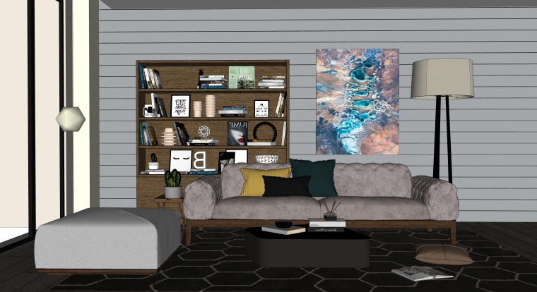 su室内客厅餐厅模型资料下载-室内装修客厅空间SU模型设计（9）