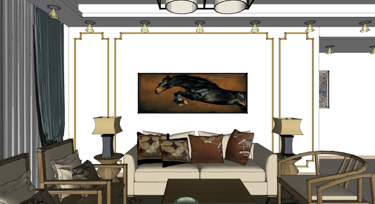 su室内客厅餐厅模型资料下载-室内装修客厅空间SU模型设计（2）