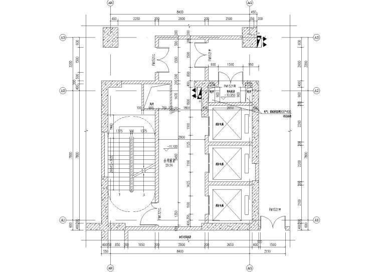 [贵州]中国铁建国际城小区设计建筑施工图-公寓楼1#楼梯地下二层平面图