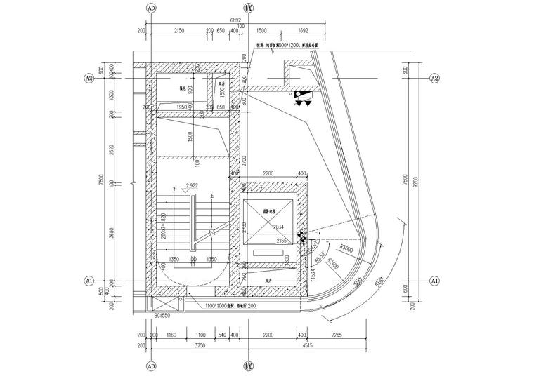 [贵州]中国铁建国际城小区设计建筑施工图-公寓楼1#楼梯2.922标高平面图