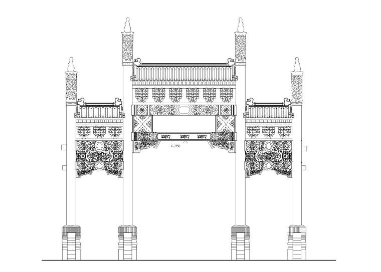 高档小区建筑设计方案资料下载-牌楼建筑设计方案图_CAD 