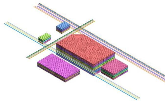 大厦基坑开挖数值模拟报告midasGTS（73页）-建筑物基础网格示意图