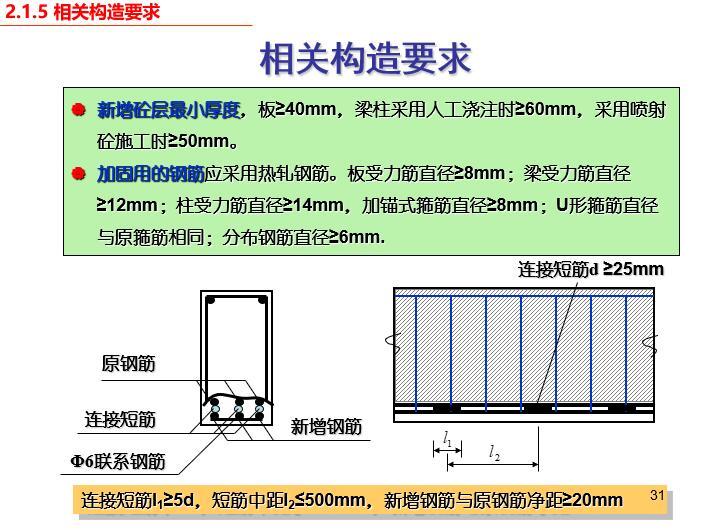 增大截面法加固混凝土结构PPT-增大截面加固相关构造要求