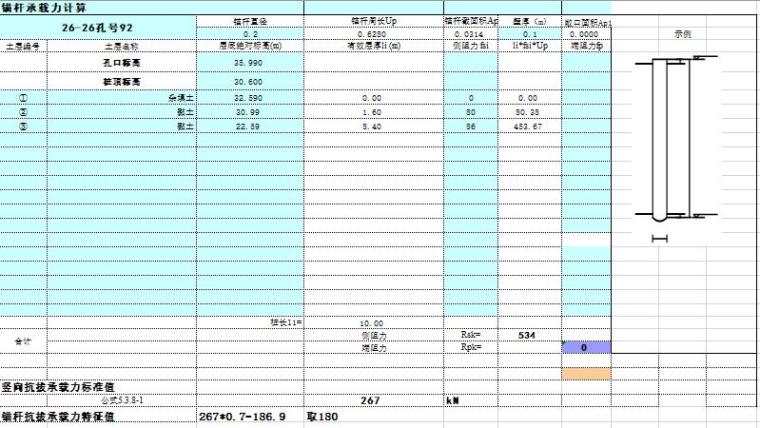 混凝土承载力计算软件资料下载-锚杆抗拔承载力计算excel