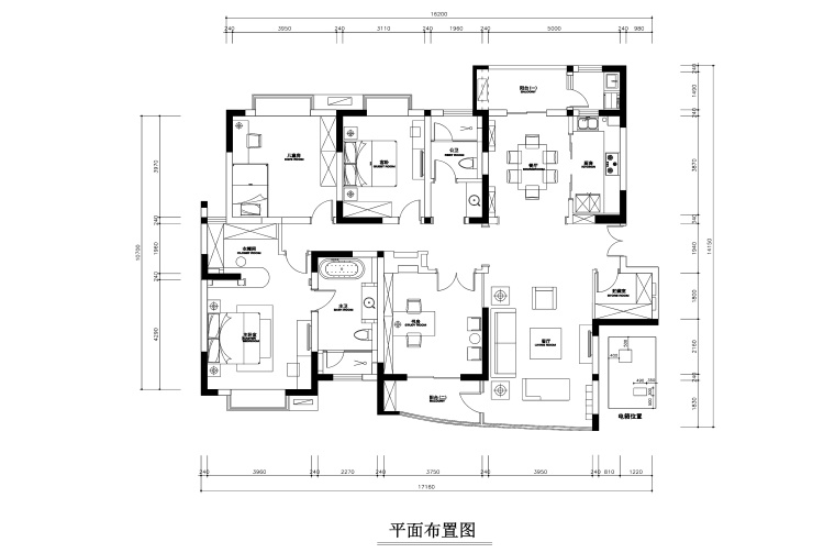500平米中餐厅装修资料下载-160平米欧式田园平层公寓装修施工图+效果图
