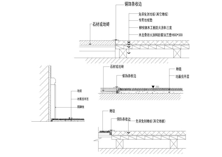 73套隔墙类节点（木龙骨，石材，变形缝等）-地面基层大样图（木竹面层）