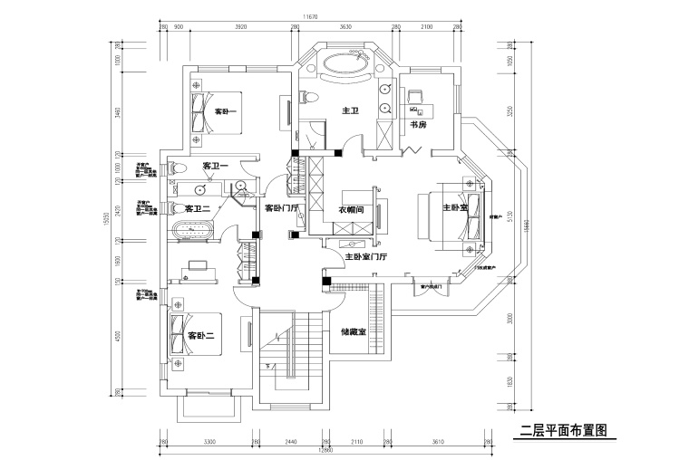 300平米欧式风格独栋别墅装修施工图+效果图-平面2_看图王