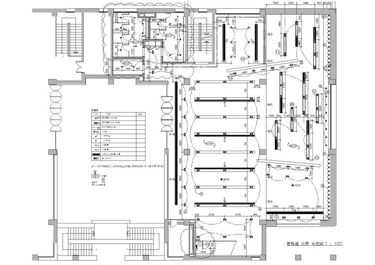 [北京]梁志天_天劲花园​售楼处装饰施工图-售楼处首层天花布置，灯位回路，灯位尺寸图