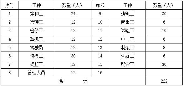 碾压混凝土施工方案（25页，清楚明了）-劳动力组合表