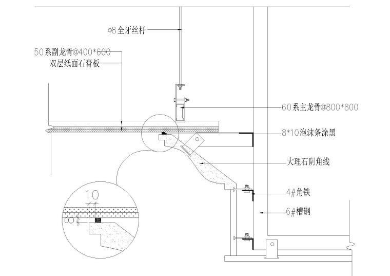 59个室内石材类节点（墙面，收口，栏杆等）-大理石阴角线与石膏板收口节点