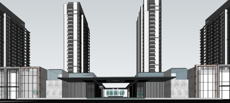 商业高层小区su资料下载-[山东]现代风格高层+商业+示范区建筑模型