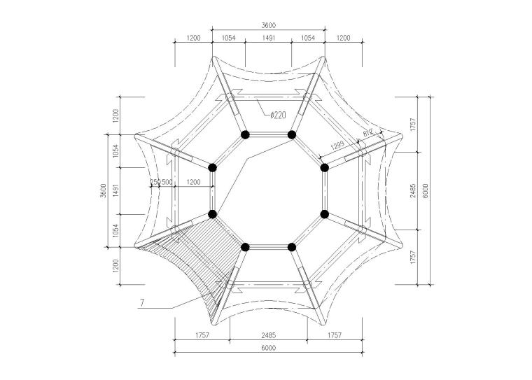 十六柱八角重檐亭施工图设计_含节点详图-下沿屋架平面图