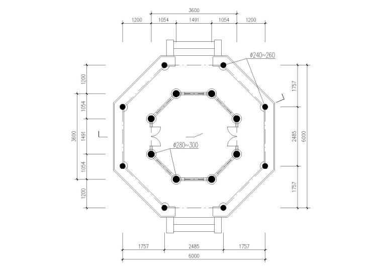 十六柱八角重檐亭施工图设计_含节点详图-十六柱八角重檐亭平面图