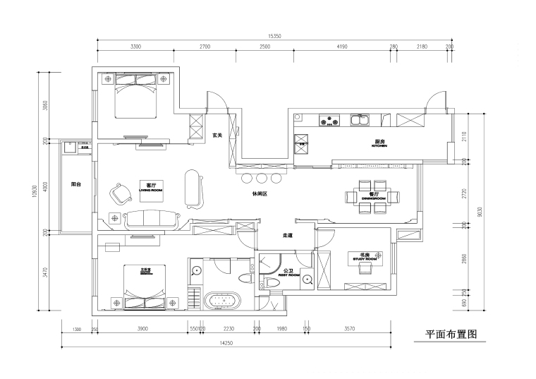 80平室内施工图加效果图资料下载-140平简欧风格平层公寓装修施工图+效果图