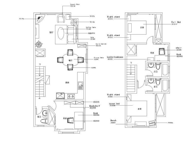 美式风格室内施工图资料下载-美式风格两居室住宅装修施工图+效果图