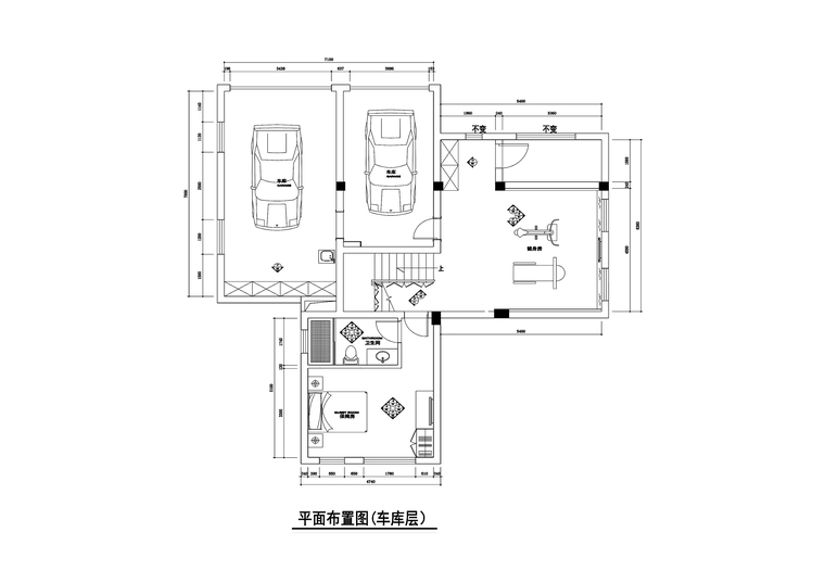 信步华庭臻园500平美式古典风格别墅施工图-平面车库