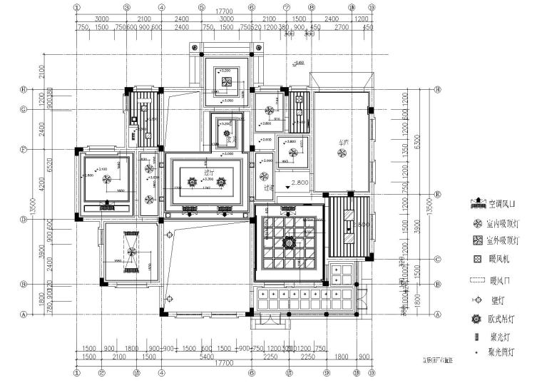 整套欧式别墅装饰设计项目施工图-首层天花布置图