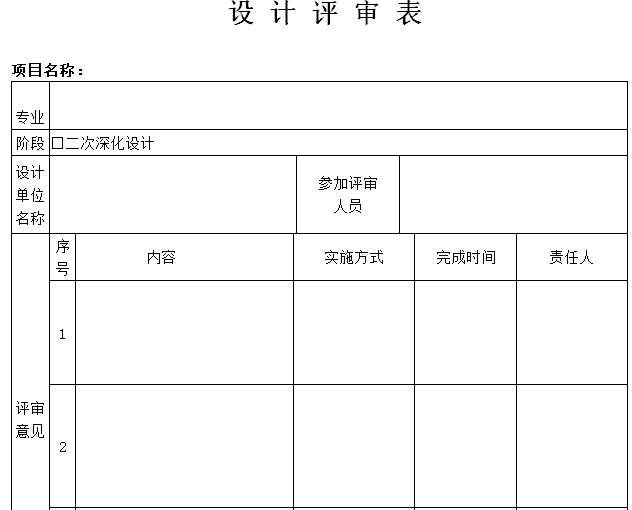 二次深化设计管理办法-设计评审表