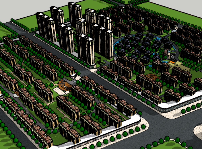 商业住宅混合模型资料下载-别墅多高层住宅混合小区建筑模型设计