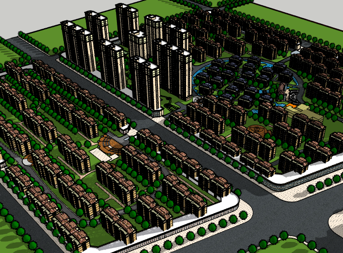 多层住宅su建筑模型资料下载-别墅多高层住宅混合小区建筑模型设计