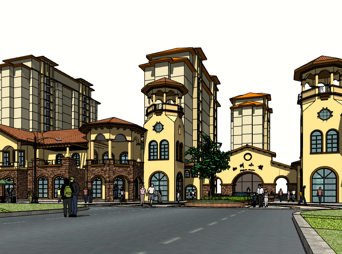 浦东新区综合商业街区资料下载-欧陆风格商业街区建筑模型设计