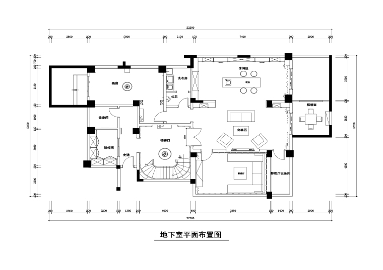 500平米美式新古典风格跃层公寓装修施工图-平面地下室