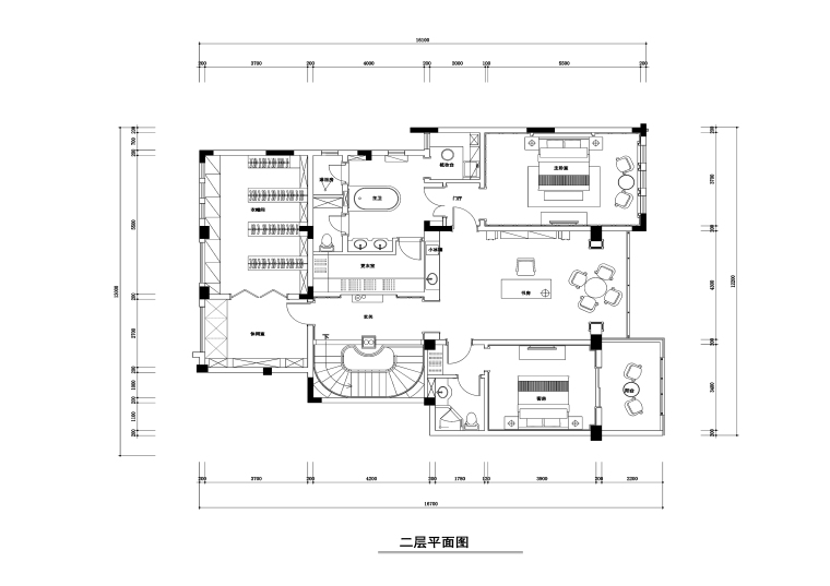 500平米美式新古典风格跃层公寓装修施工图-平面2