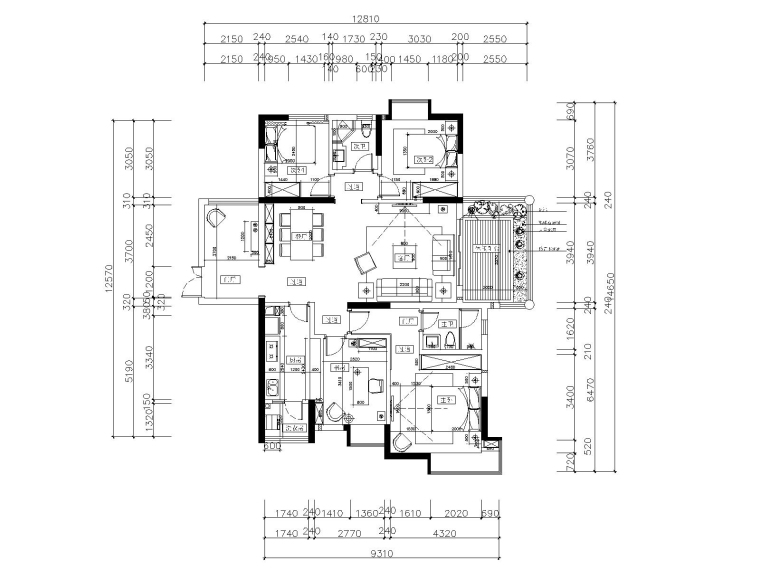 三居室装修效果图及施工图资料下载-欧式风格三居室住宅装修施工图+效果图