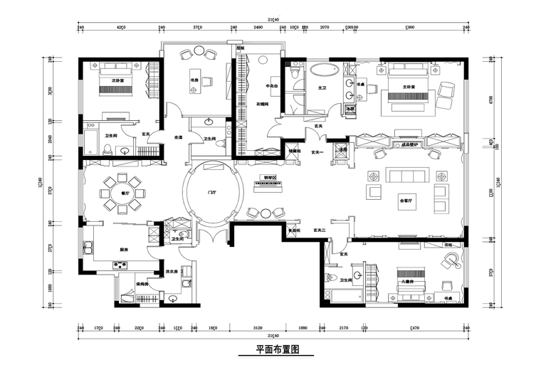 雕塑cad效果图资料下载-北京西山一号苑300平公寓装修施工图+效果图