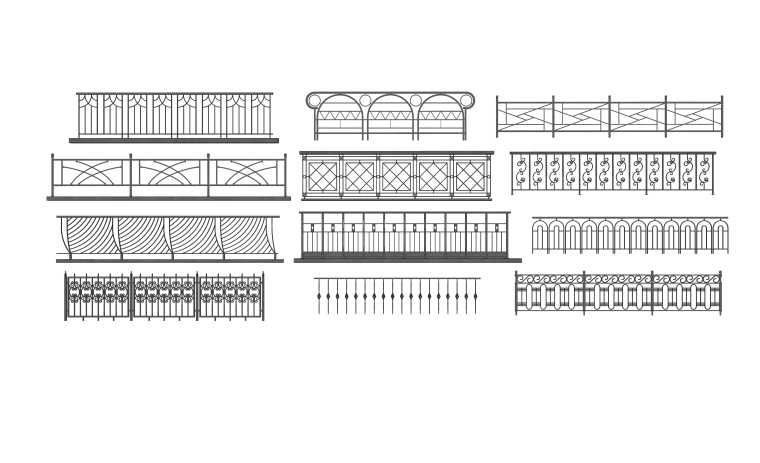 室内装修构件五金SU模型设计（6）-好 铁艺栏杆组合
