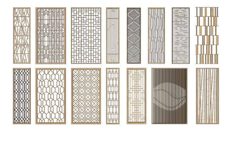 室内装修构件五金SU模型设计（6）-好 中式隔断组合