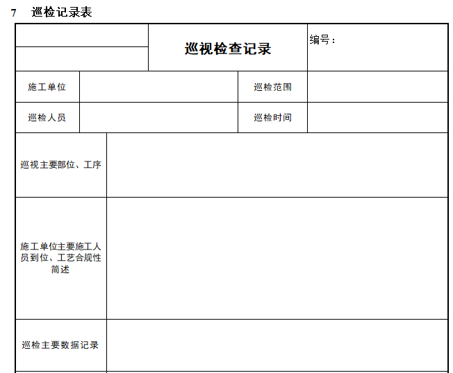 土建工程监理巡视检查实施细则-巡检记录表