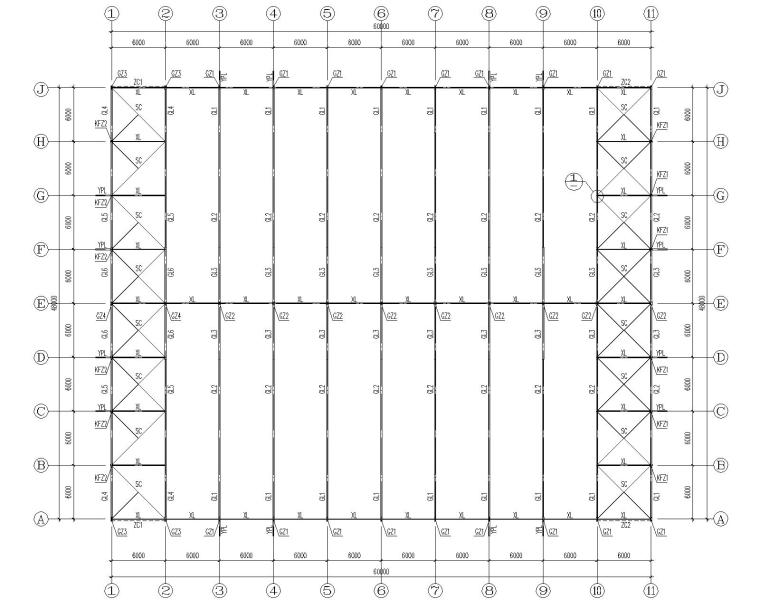 29米跨钢结构图纸资料下载-48米多跨带夹层钢结构厂房结构施工图CAD