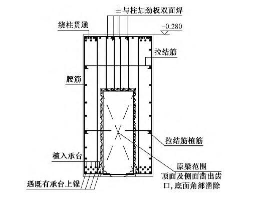 不停航条件下航站楼既有连廊基础结构加固-地梁加固节点图