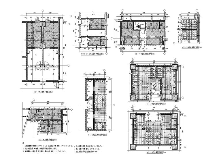 特大型企业医院地下室基坑支护建筑施工图-卫生间放大平面图