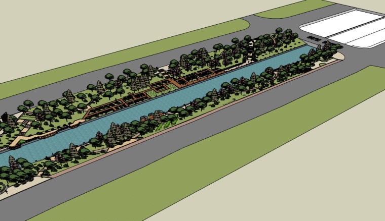 生态滨水河道河流公园景观资料下载-沿河道滨水休闲景观su模型