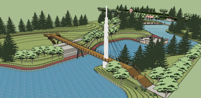 河道sketchup资料下载-现代城市河道景观su模型