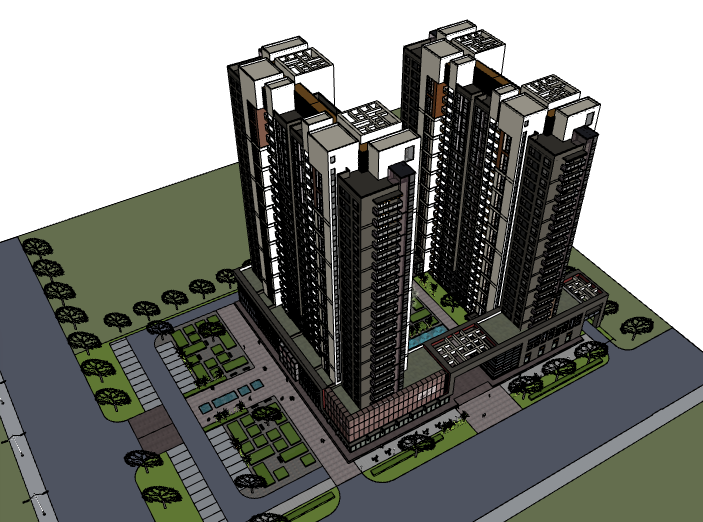 曼哈中性风格公寓资料下载-现代风格高层公寓建筑模型设计
