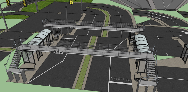 城市道路工字型人行天桥资料下载-城市道路天桥su模型